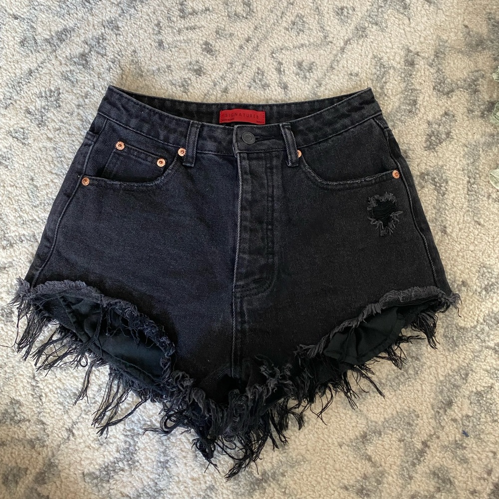 Black wash denim shorts